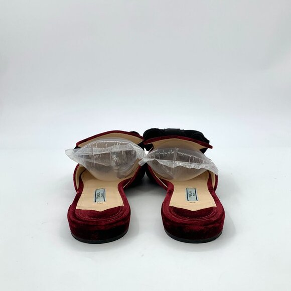 Prada Womens Burgundy Velvet Bow Pointed Toe Slip-On Flats 38.5 - Picture 4 of 9